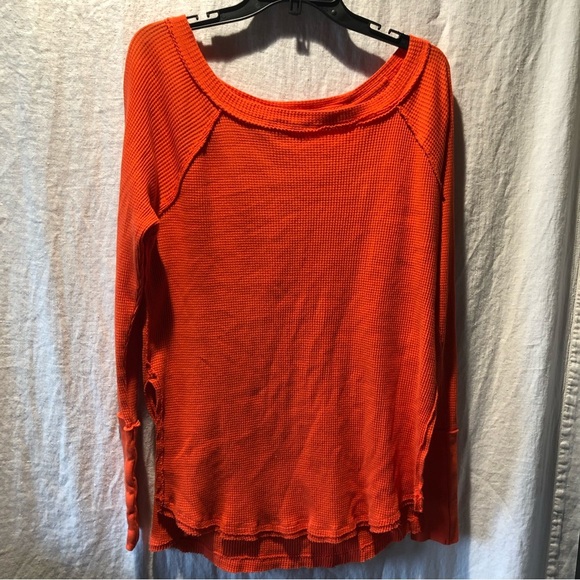 We the Free orange waffle knit long sleeve henly boatneck cotton reverse seams S - Picture 1 of 8
